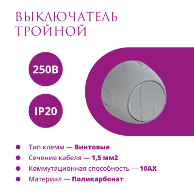 Выключатель с подсветкой OneKeyElectro Rotondo двойной, серый в Казахстане