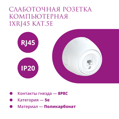 Розетка OneKeyElectro Rotondo компьютерная 1xRJ45 кат.5e, белая в Казахстане