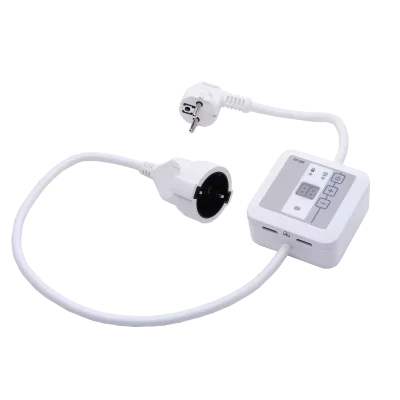 Терморегулятор для обогревателей ТР-09Р на проводе с вилкой и розеткой, белый в 