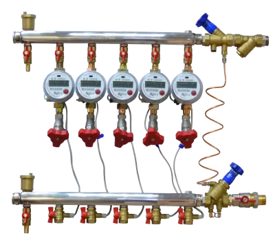 Квартирный коллекторный узел КАРАТ-601-В (2 вых.,Ду 20,.лев/прав.,клапан) ОТ/ПТ в 