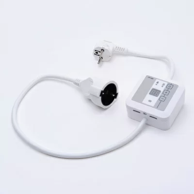 Терморегулятор для обогревателей ТР-09Р на проводе с вилкой и розеткой, белый в 