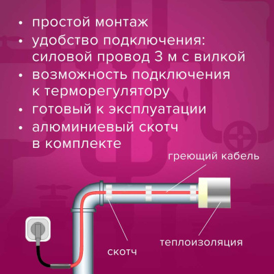Комплект для обогрева труб без защитного экрана xLayder Pipe EHL-30-2 в 