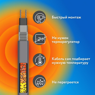 Комплект саморегулирующегося греющего кабеля PipeMate 25Вт/м 04м в 
